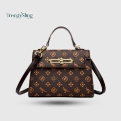 Elegant Vegan Leather Top-Handle Handbag with Signature Gold Clasp