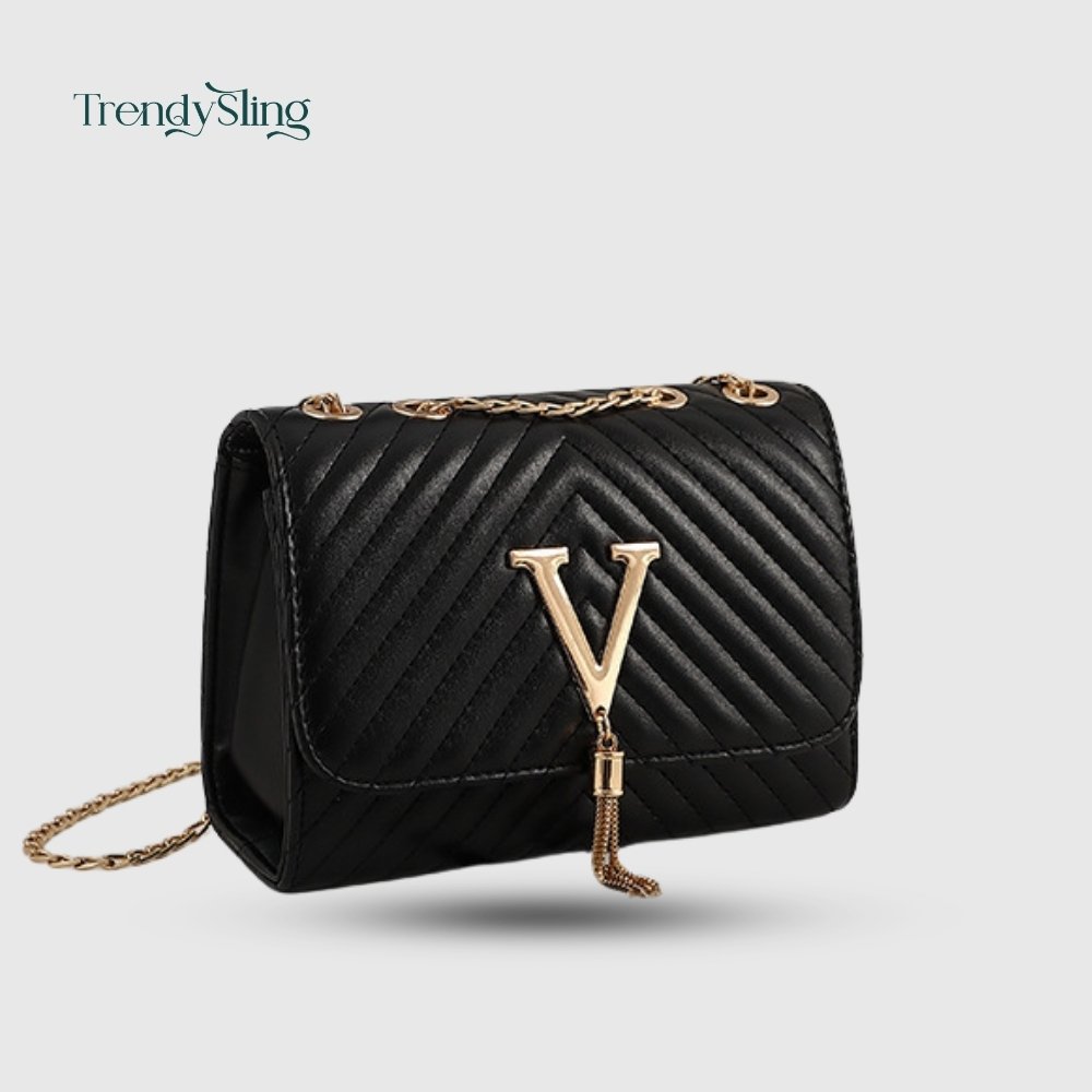 Quilted Geometric V Tassel Crossbody Bag - Image 2