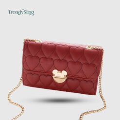Heart Quilted Crossbody Bag – Mickey Mouse Style Gold Clasp