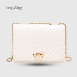 Chevron Quilted Crossbody Bag with Gold Chain Strap