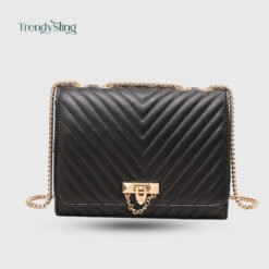 Alternative view of Chevron Quilted Crossbody Bag with Gold Chain Strap