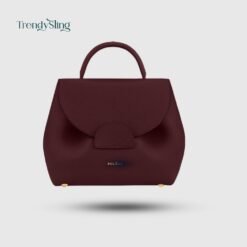 Grained Leather Handbag - Multiple Straps & Gold Accents