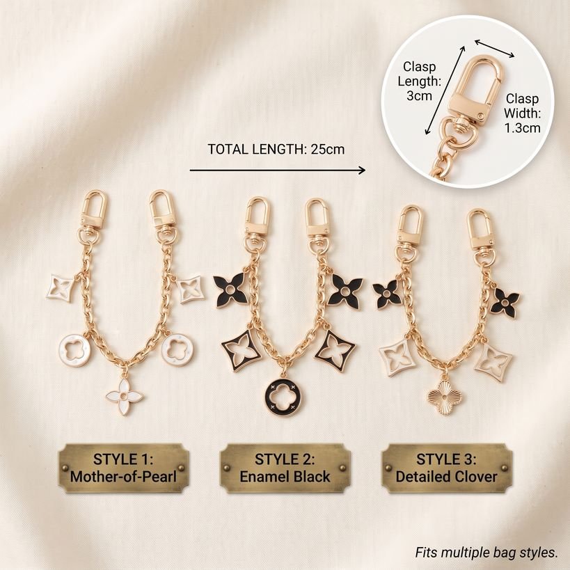 Clover Motif Bag Charm and Decorative Chain