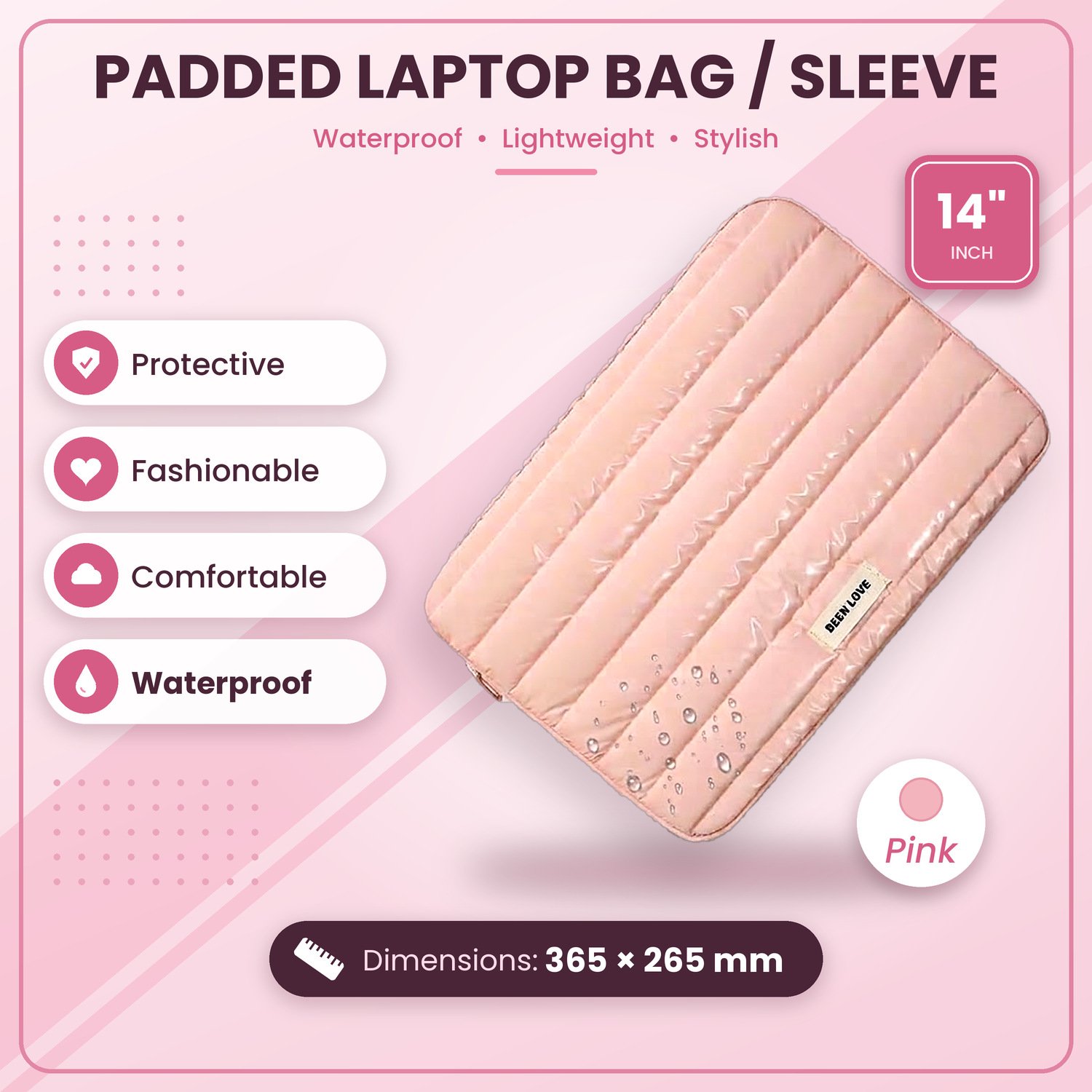 Linear stitch Padded Laptop Bag/Sleeve for 13.3 to 14 Inch - Image 2