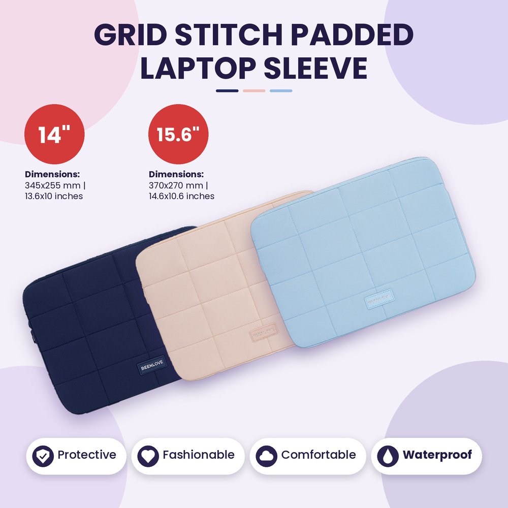 Grid Stitch Premium Padded Protection Laptop Sleeves For 14-15.6 Inch