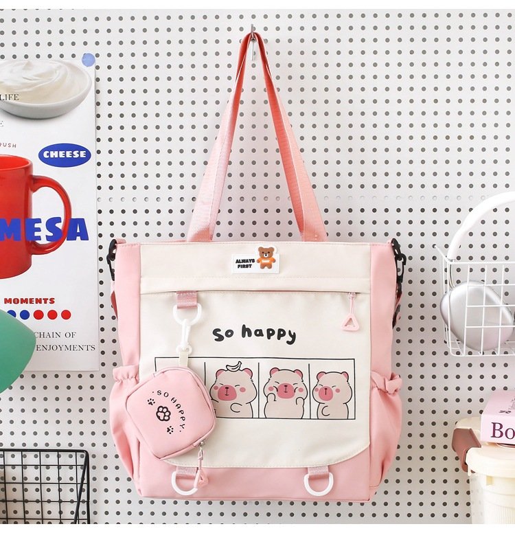Cute Korean Style Waterproof Nylon Tote Bag / Shoulder Bag / Crossbody Bag for Girls & Women - Includes Small Coin Pouch - Image 2