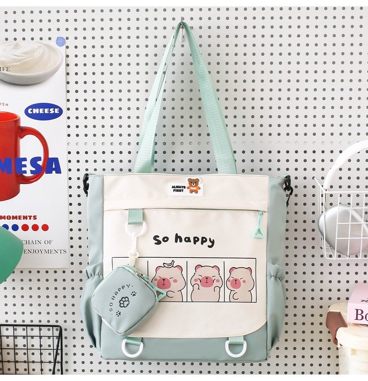 Cute Korean Style Waterproof Nylon Tote Bag / Shoulder Bag / Crossbody Bag for Girls & Women - Includes Small Coin Pouch