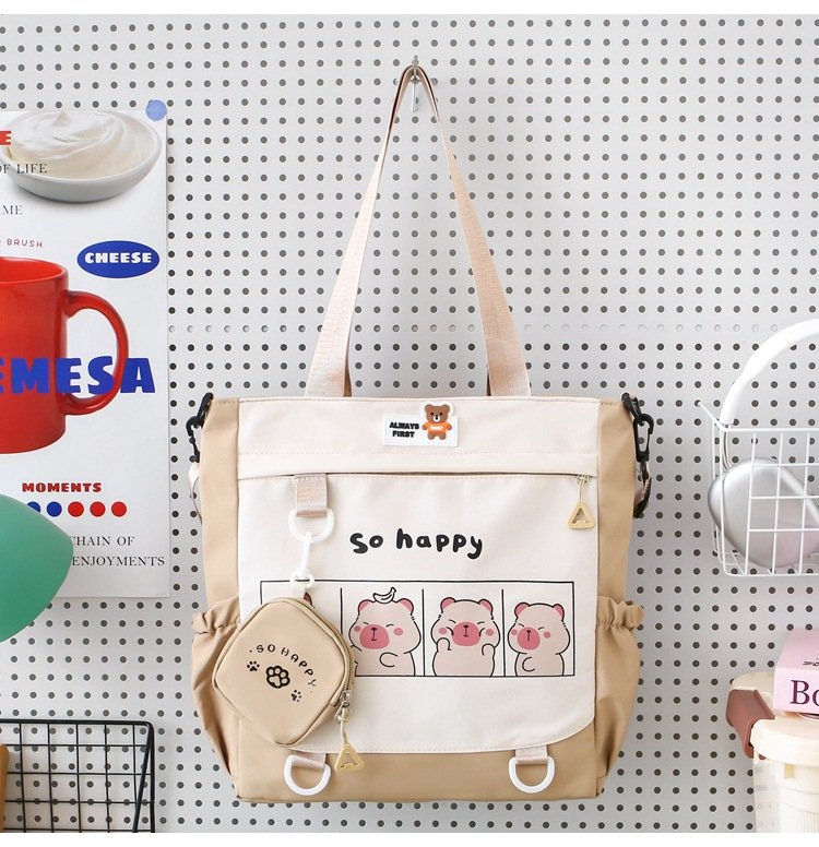 Cute Korean Style Waterproof Nylon Tote Bag / Shoulder Bag / Crossbody Bag for Girls & Women - Includes Small Coin Pouch - Image 4