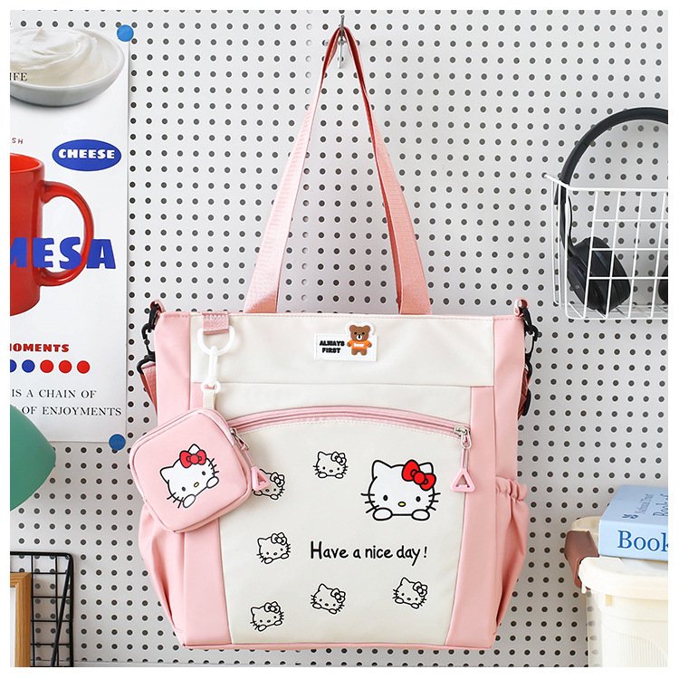 Hello Kitty Waterproof Nylon Shoulder Bag & Tote for Women – Casual Crossbody Travel Handbag with Small Pouch
