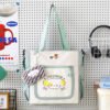 Cartoon Printed Nylon Tote Bag for Women & Girls – Waterproof Casual Shoulder Bag with Mini Pouch, Front Zipper & Side Pockets