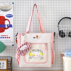 Alternative view of Cartoon Printed Nylon Tote Bag for Women & Girls – Waterproof Casual Shoulder Bag with Mini Pouch, Front Zipper & Side Pockets